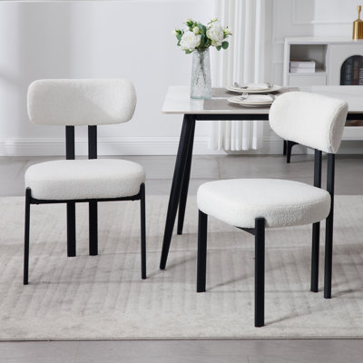 Adnah Modern Dining Chairs Armless Chair Made of Teddy Fabric with Metal Legs Upholstered Side Chair