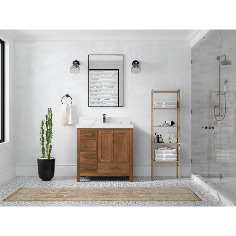 Ensemble de meuble-lavabo simple 36 po Malibu, Calacatta Nuvo Quartz