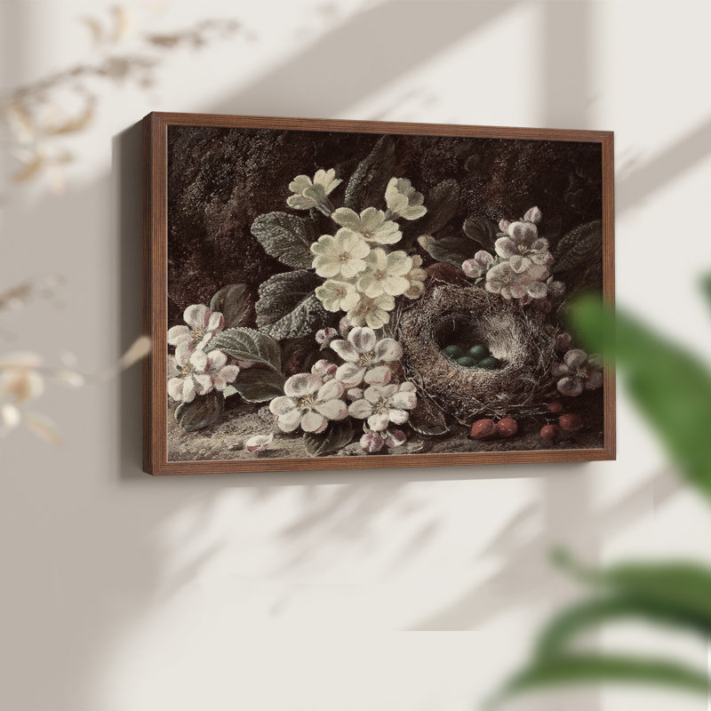 Motif floral rétro - Lxxvi - reproduction encadrée, H 22 po x l 28 po, Noyer