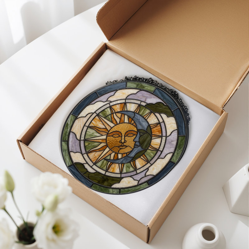 Panneau de vitrail Sun Moon H 12 po, H 12 po