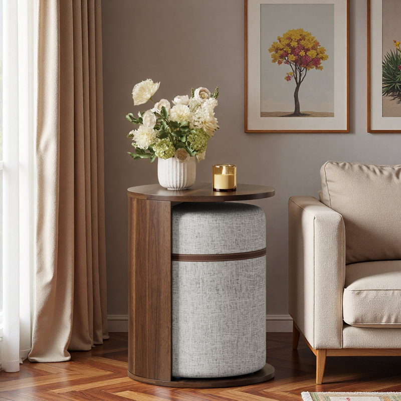 Table de bout combinée moderne avec tabouret indépendant en tissu uni