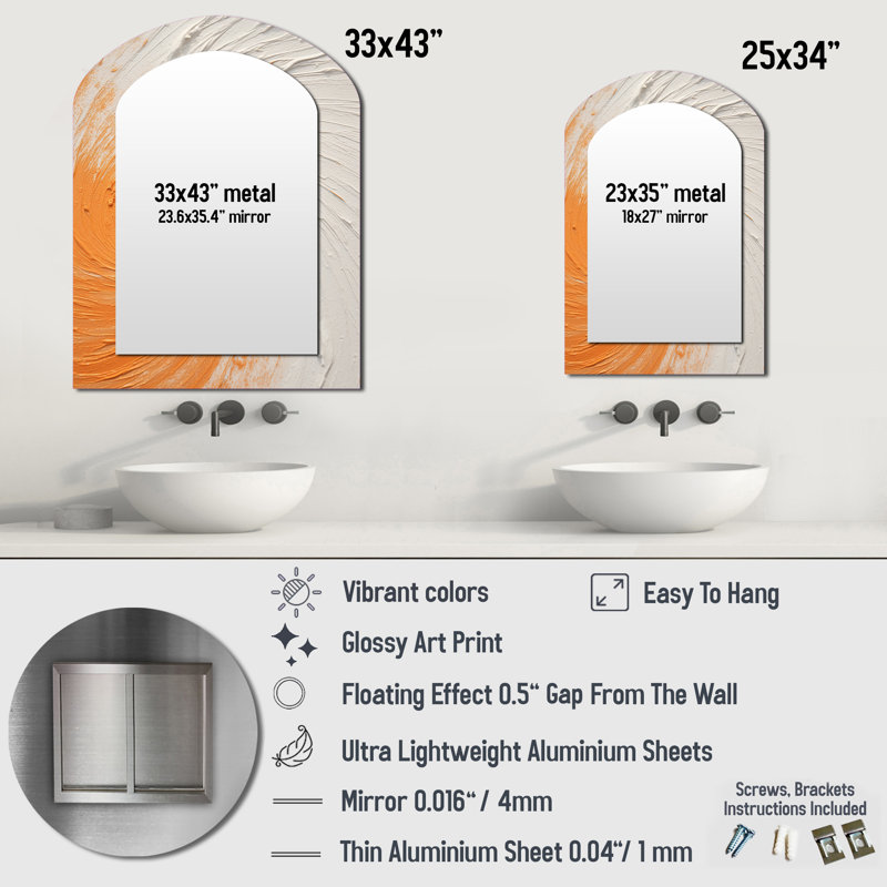 Miroir mural orange et blanc, 34 po x 25 po