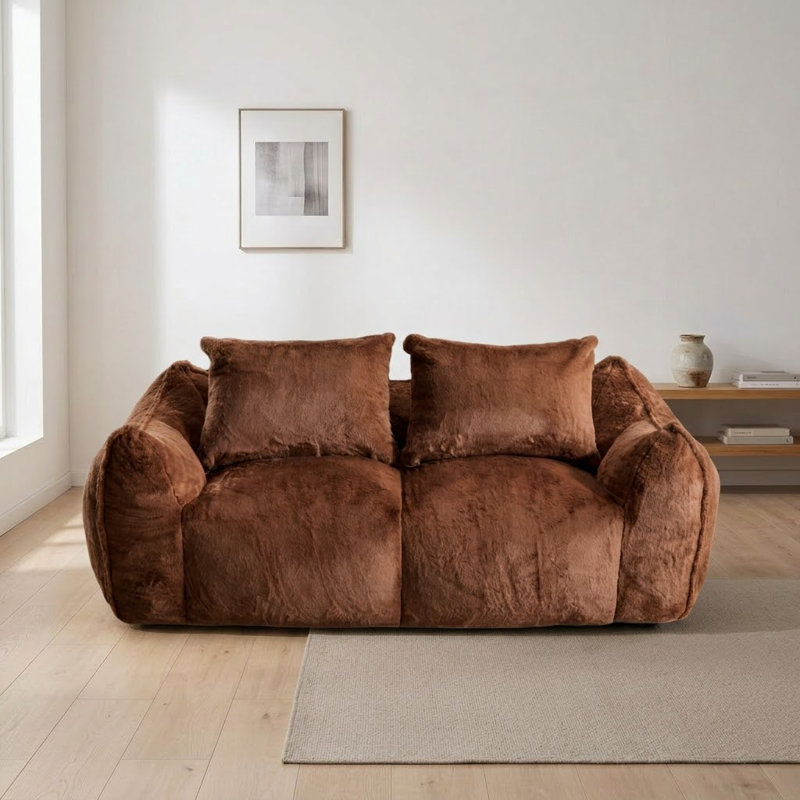 Modern Oversized Bean Bag Loveseat Sofa,Plush Fluffy Lounge Chair with Pillows for Living Room and Bedroom, Brown 