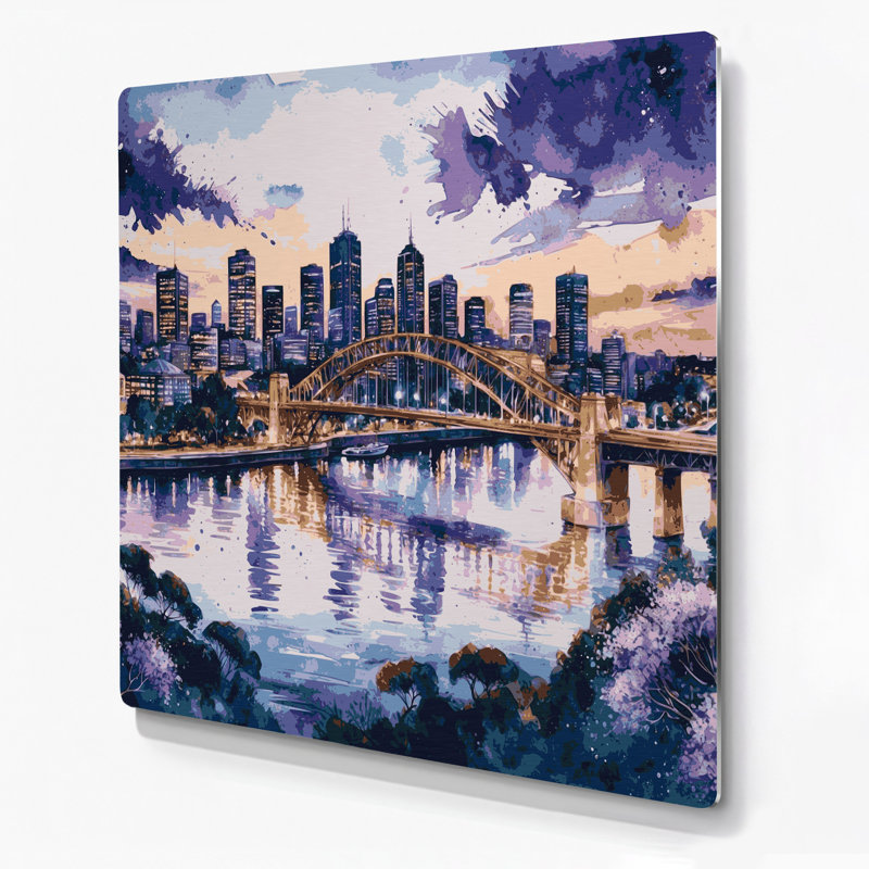 Cities Brisbane Australia Grey Metal Wall Art, 12" H x 12" W