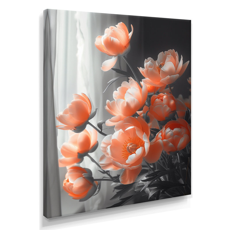 Décoration murale pivoines - pêche, Toile tendue, H 30 po x l 40 po