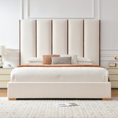 71.9" Tall Headboard Upholstered Platform Bed With 2 Wood Large Storage Drawers