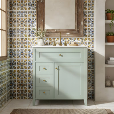 24-inch bathroom vanity with sink, 3 drawers, and cabinet