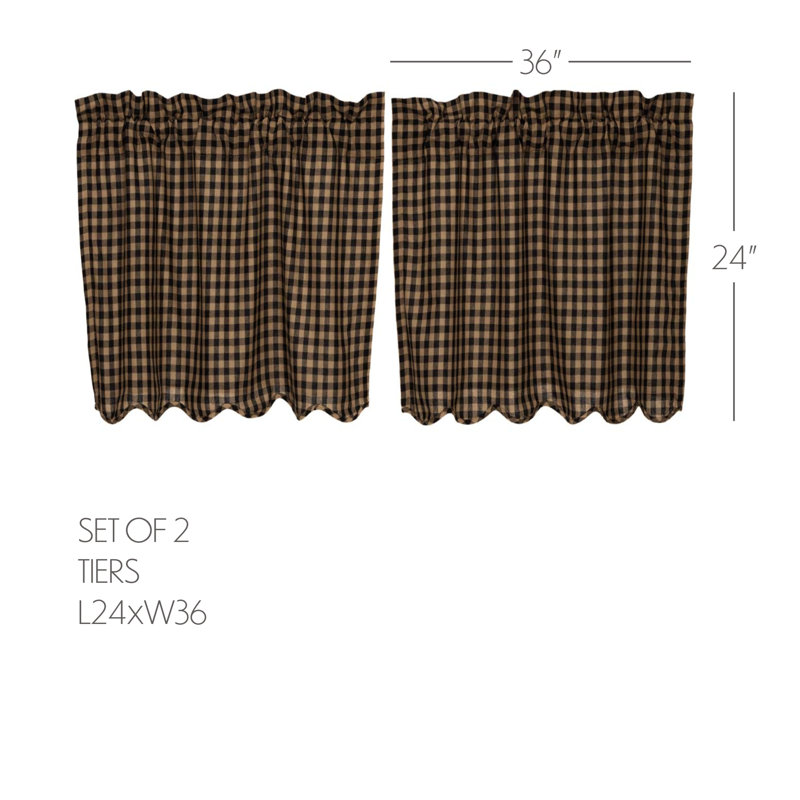 Zenaide Cotton Checkered Scalloped Cafe Curtain, Black