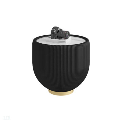 Modern Round Marble Pattern Tabletop Leather Edge Sofa End Table With Metal Base,Luxurious Side Table, End Table