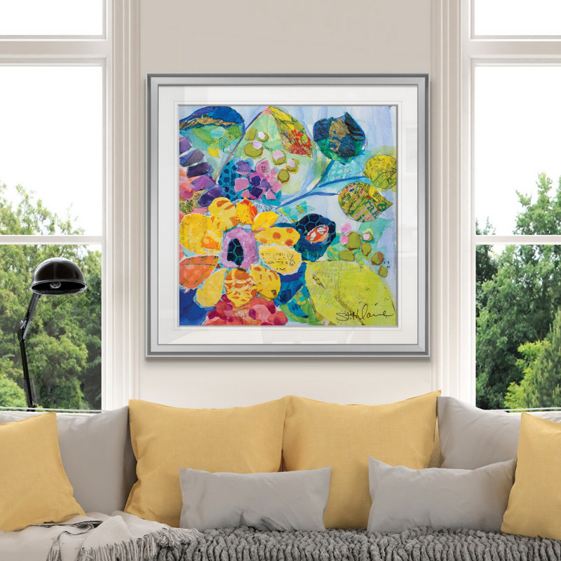 « bold fleuris vi », peinture, H 28 po x l 28 po x P 1,5 po, Ébène / cadre argenté