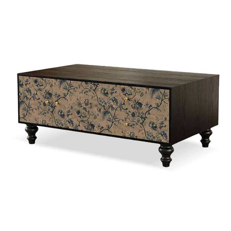 47.24" Black Solid Wood Rectangular Coffee Table