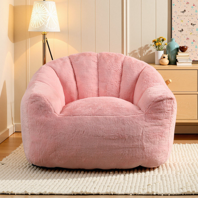 Compression Velvet Fabric Shell-Shaped Large Bean Bag Chair, Pink