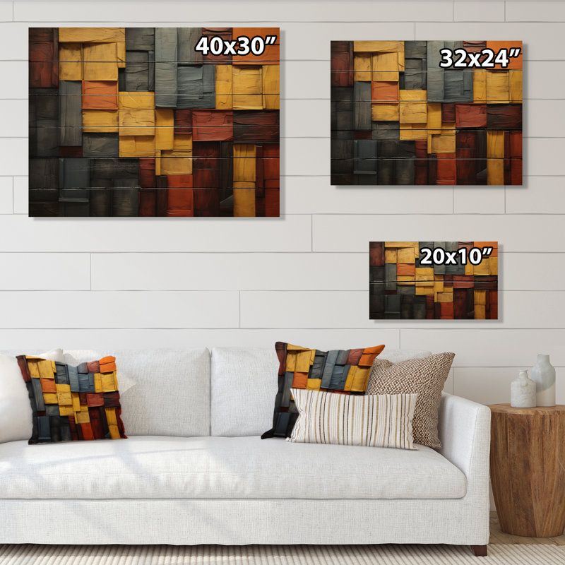 Forest Red Wood Collage II - impression sur bois sans cadre, H 10 po x l 20 po x P 0,78 po