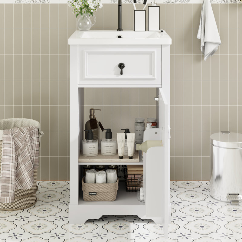 20" Single Bathroom Vanity With Ceramic Top, White