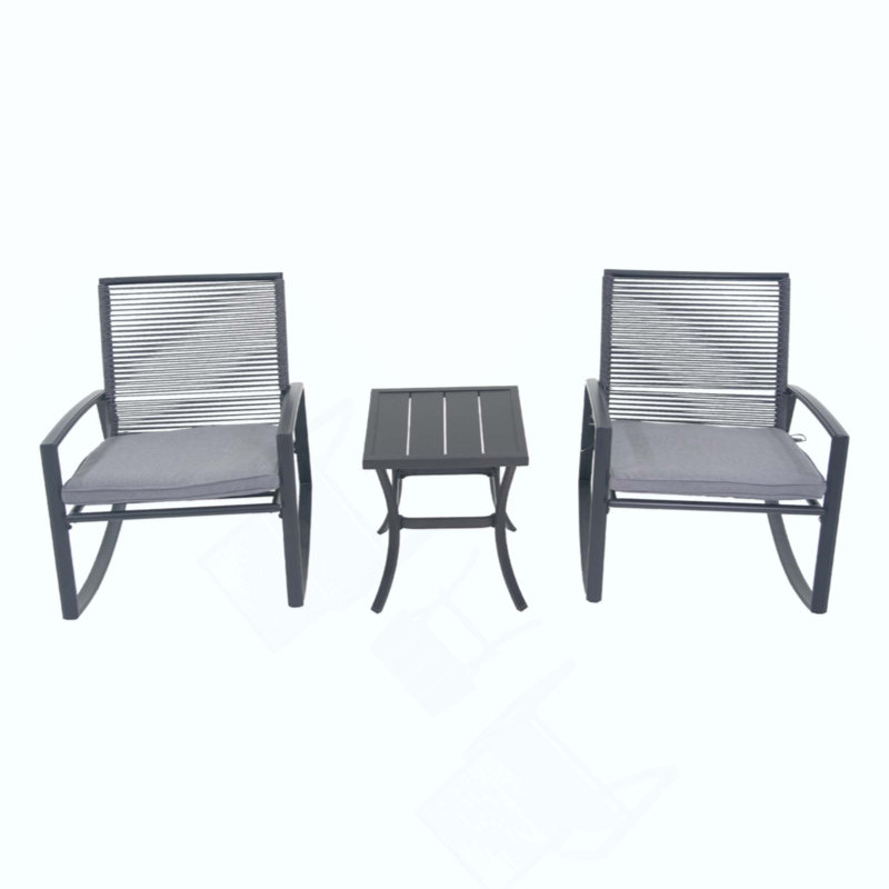 2-Person Outdoor Patio Bistro Metal Rocking Conversation Set With Table, Gray