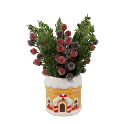 9.5" Faux Xmas Mix In Ceramic Ginger Bread House
