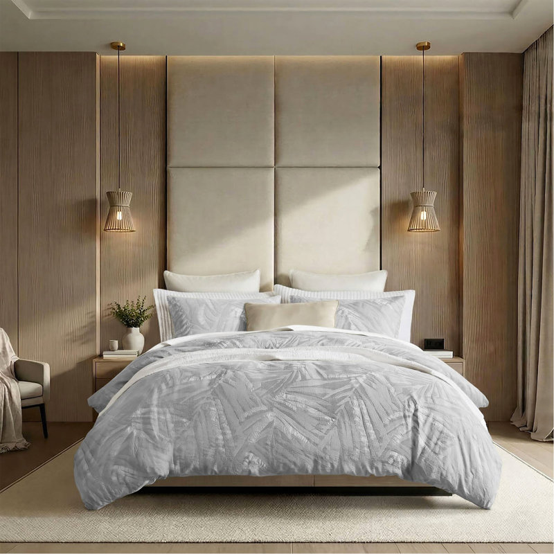 Ensemble de housse de couette pour lit double / grand en coton 3 pièces, gris clair