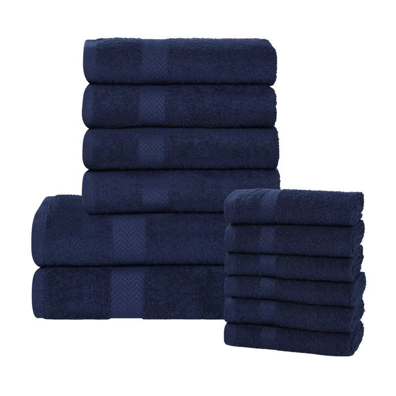 Lightweight Cotton Quick-Drying Bathroom Towel Set, 12 Piece Towel Set, Navy Blue