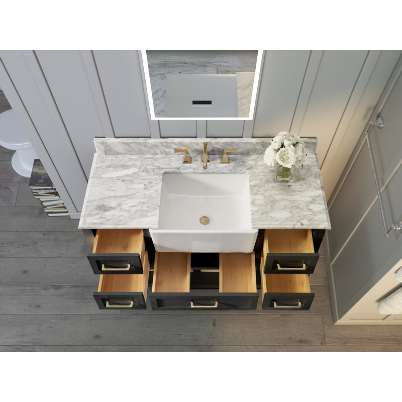 48'' Single Bathroom Vanity with Carrara Marble Top, Black Onyx
