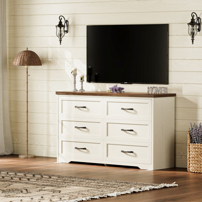 Ensemble de chambre à coucher 2 pièces Willowbrook - Commode 6 tiroirs et 2 tables de chevet avec tiroir et rangement ouvert