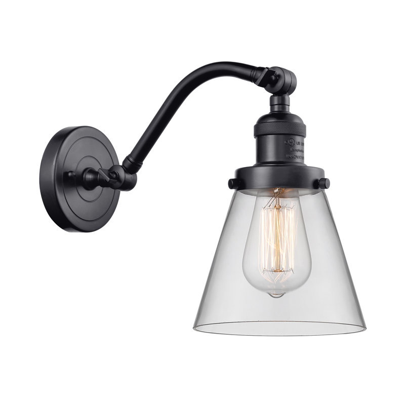 Applique murale 1 lumière Cone, Ampoule à DEL rétro de 6 watts, Clair, Noir mat