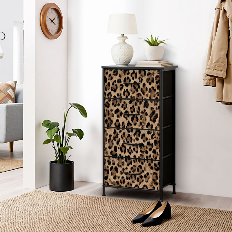 4 Drawer Dresser for Bedroom, Narrow Chest of Drawers, Wooden Top and Study Iron Frame 18"x37.5"-(WxH)
