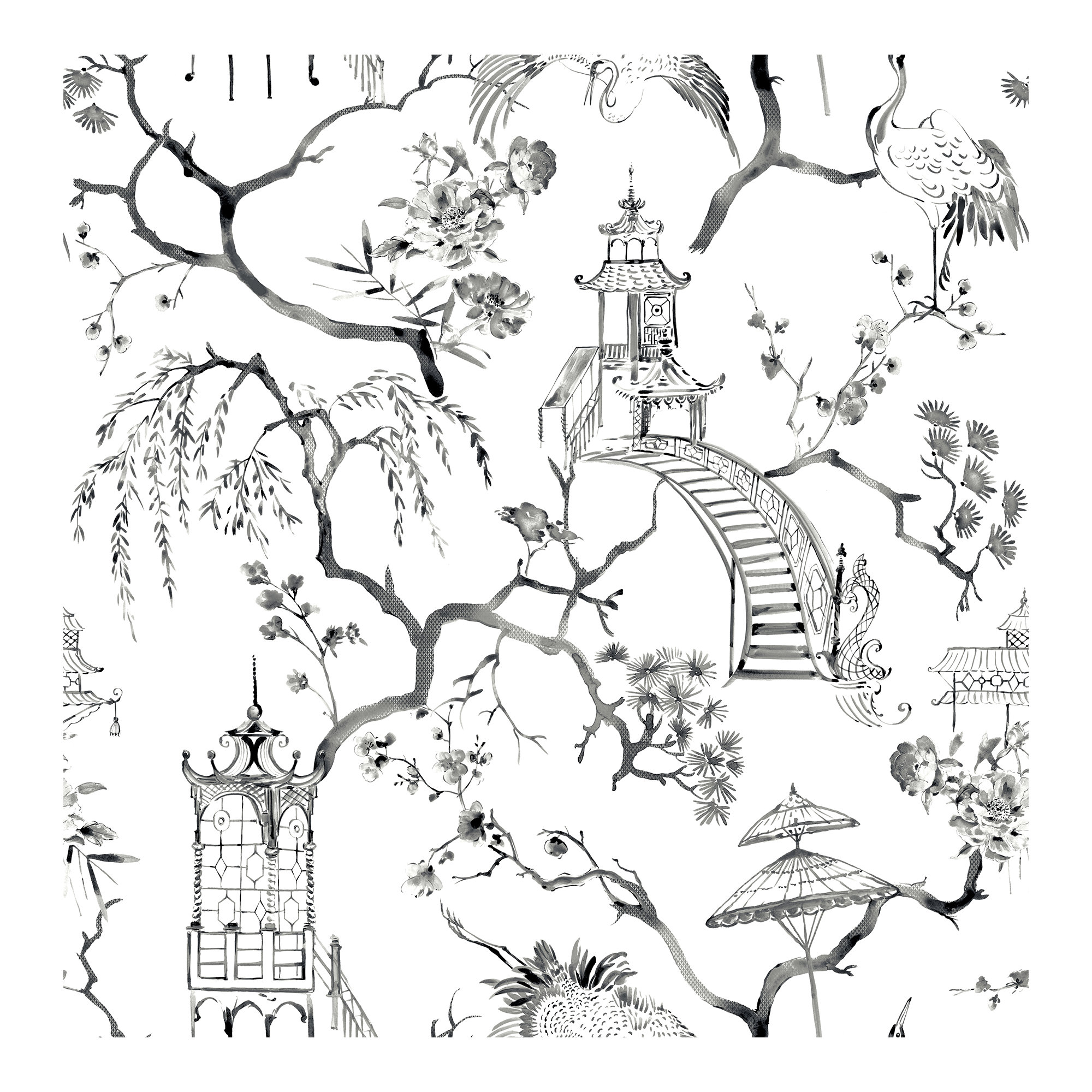 Breene NON-PASTED,UNPASTED Floral Wallpaper, Black