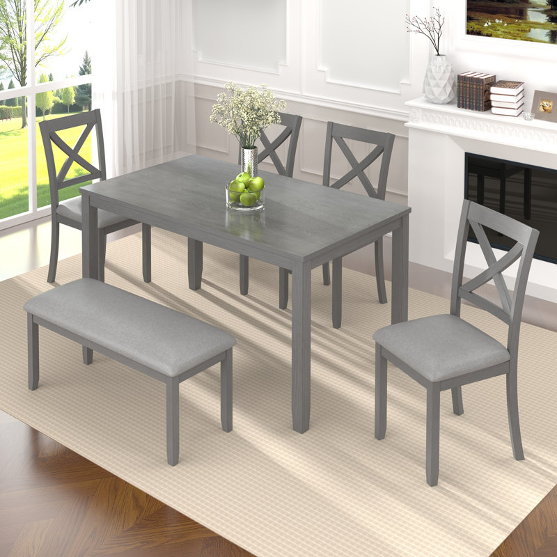 Alfonso 6 - Person Four Leg Dining Set, Gray, Gray, Gray