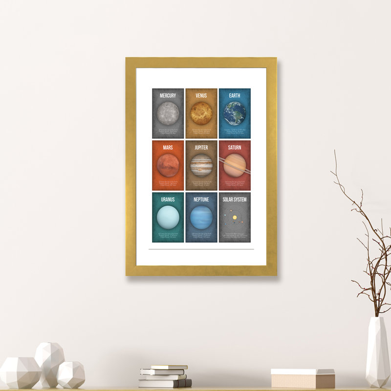 Art encadré de la série Planète IV, H 24 po x l 16 po x P 1 po, Papier encadré doré