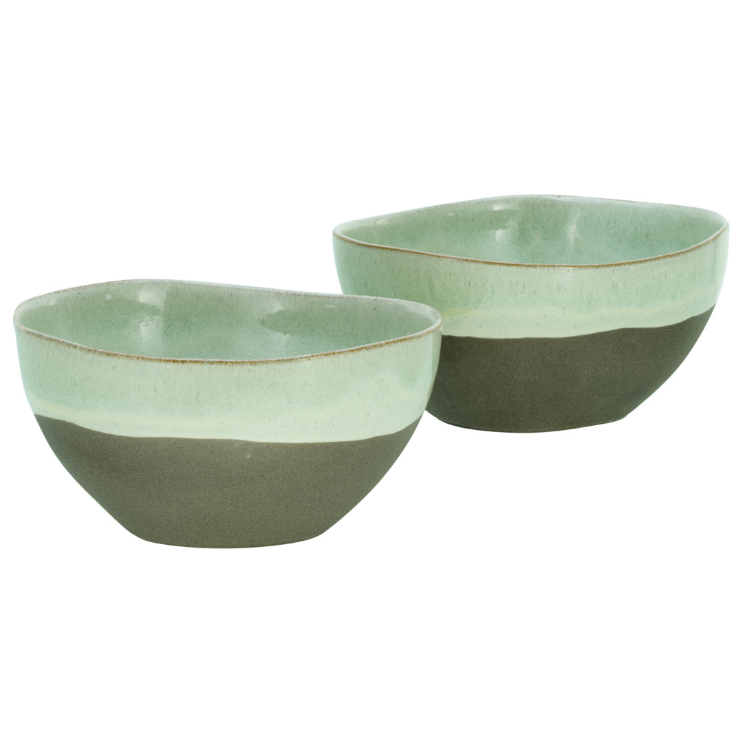 Serie Basalt Bowls, Salbei, 2-teiliges Geschirrset, Poke Bowl Set Aus Steinzeug