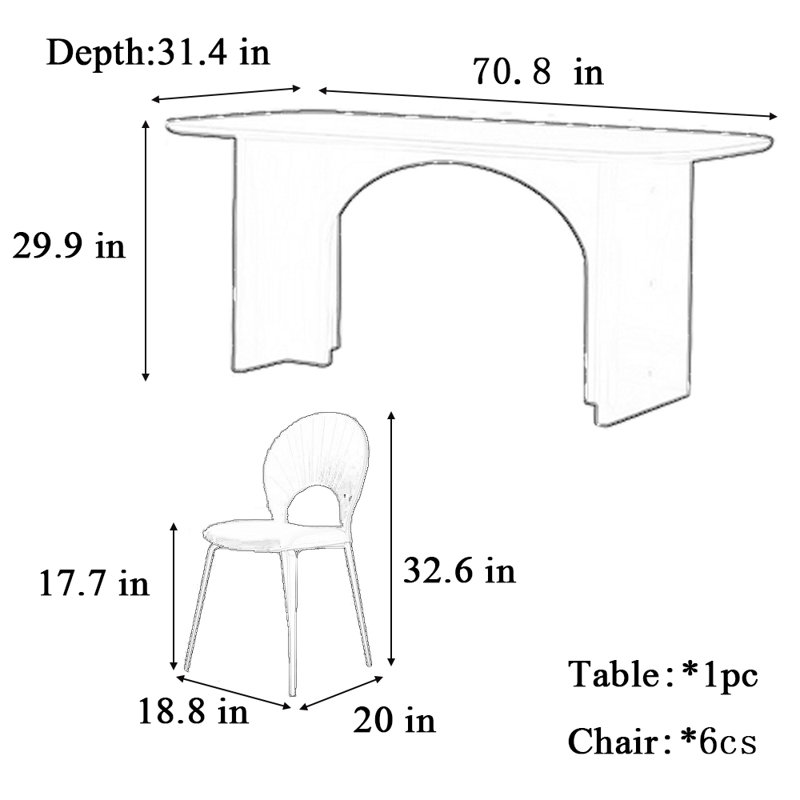Combinaison table et chaises de style crème, H 29,9 po x L 70,8 po x l 31,4 po, Noir