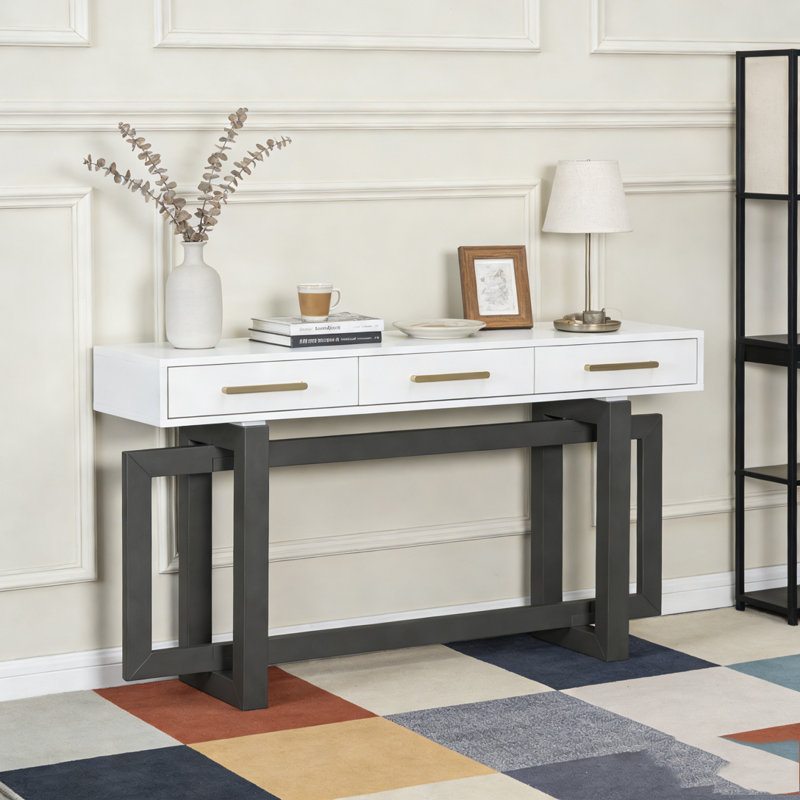 Console élégante avec trois tiroirs, Gris + blanc