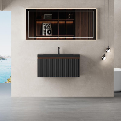 Meuble-lavabo mural avec lavabo à surface solide