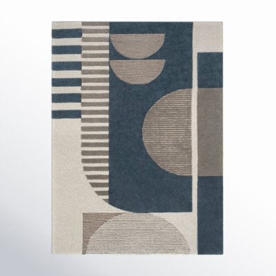 Sola Geometric Handmade Tufted Wool Navy/Taupe Area Rug