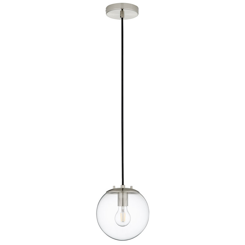 Luminaire suspendu sphérique 1 lumière Casiyah, Nickel brossé, Transparent