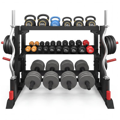 Support à haltères à 3 niveaux, capacité de poids de 1300 lb pour le garage de sport, support seulement