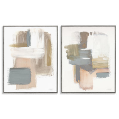 Abstract Beige Brush Stroked Neutrals 2 PC Framed Giclee Art Set by Stella Chang