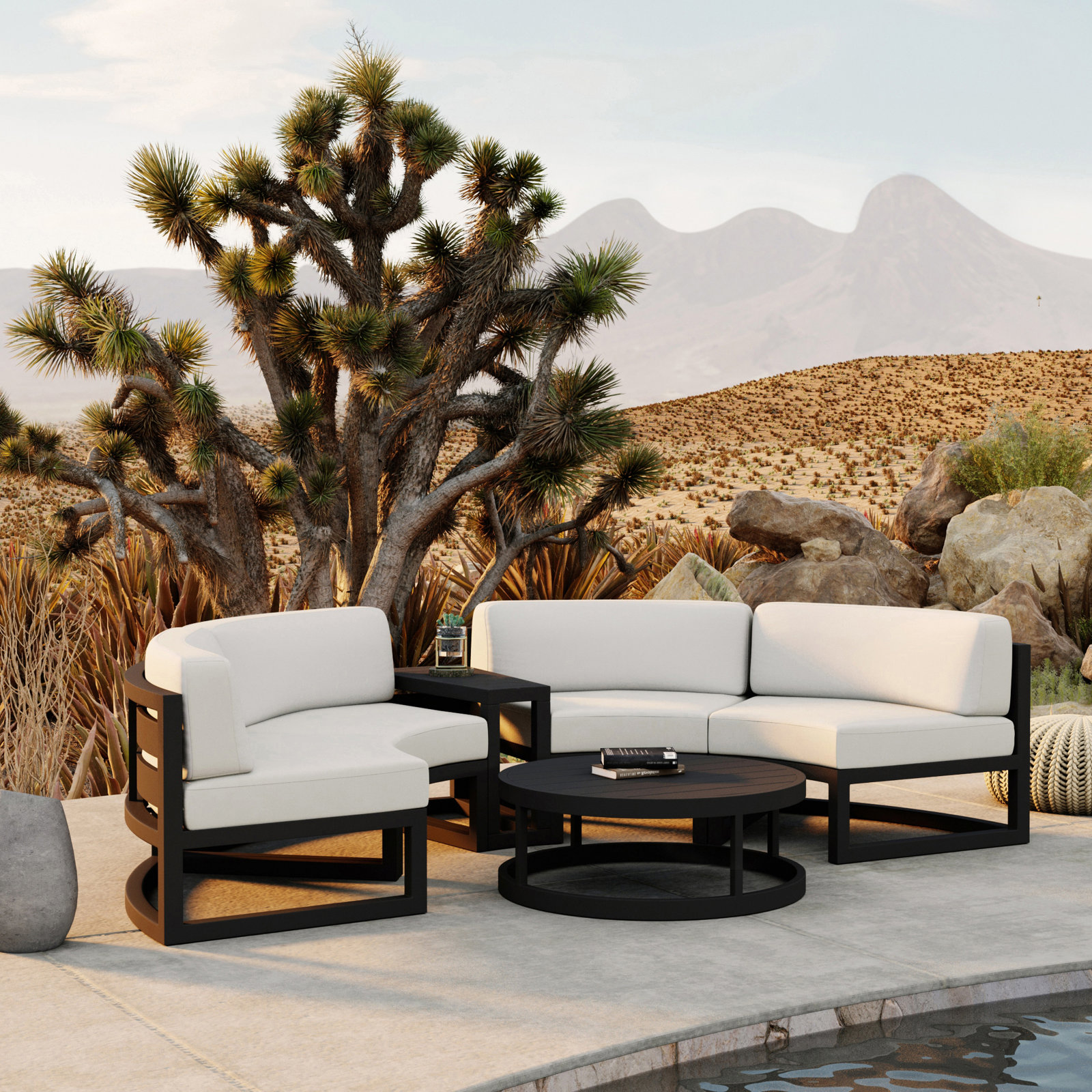 Bergeron 4 - Person Patio Conversation Set with Cushions, Canvas Natural Sunbrella® Canvas, Black