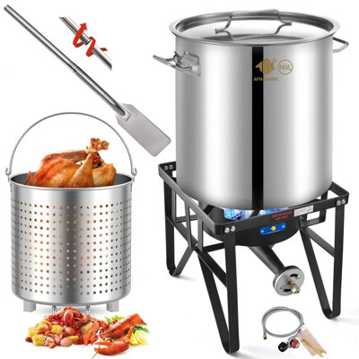 64qt Stainless Steel Seafood Boil Pot With 200,000btu Single Burner Propane Stove And 36" Mixing Paddle, Heavy Duty Propane Burner For Outdoor Cooking Turkey Fryer, Crawfish Boil, Homebrewing