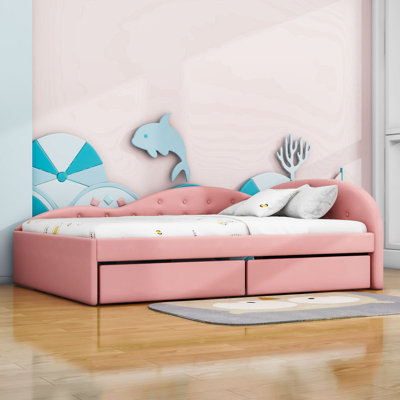 2 Drawers Upholstered Daybed -  Xiao Hailuo, XHL121901321AEQ-Full-Pink