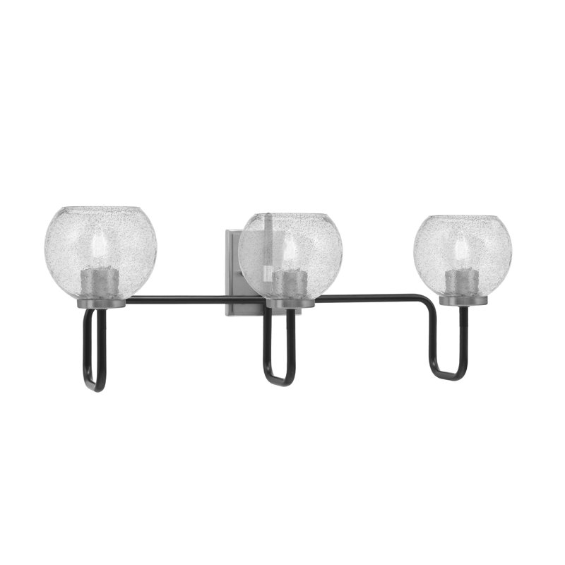 Barre d'éclairage de salle de bain 3 lumières Amarmula, noir mat et finition graphite, verre fumé de 5,75 po, Noir / nickel