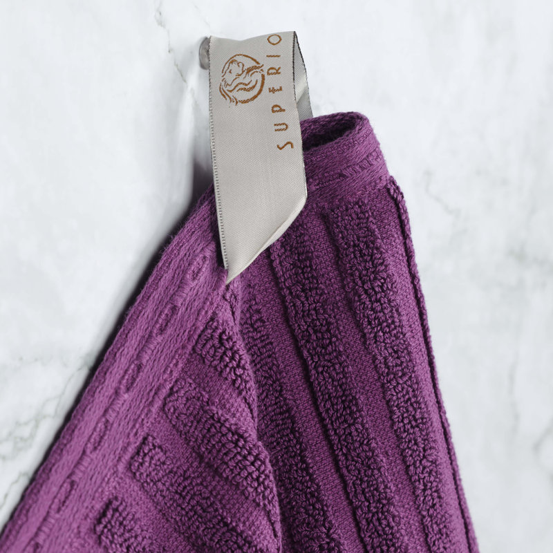 Ruvins Cotton Highly Absorbent Solid and Checkered Border Bath Sheet Set, Plum