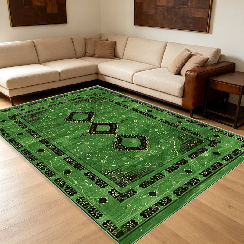 Vintage Persian Medallion Green carpet-easy to clean, machine-washable, soft and comfortable; suitable for door mats, kitchens, living rooms, bedrooms, corridors, and laundry areas. Easy to clean, durable carpet for home decoration.