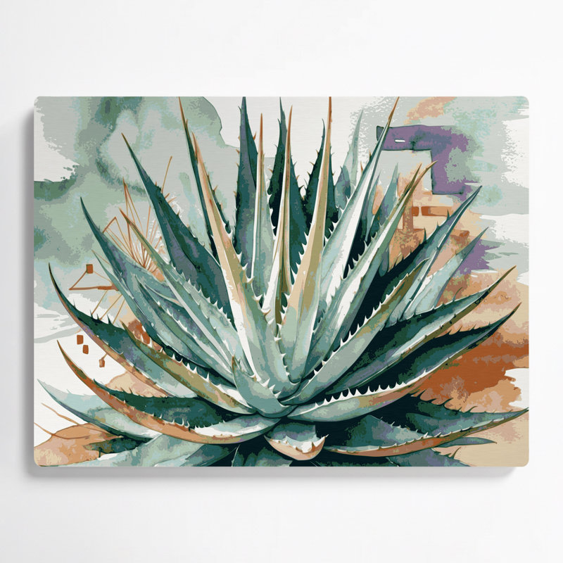 Art mural gris en métal Southwestern Plants Aloe Vera 147, H 12 po x l 18 po
