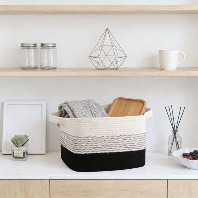Woven Cotton Rope Storage Basket Set, Foldable Handmade Organizer For Bathroom, Living Room, Nursery, And Toy Storage