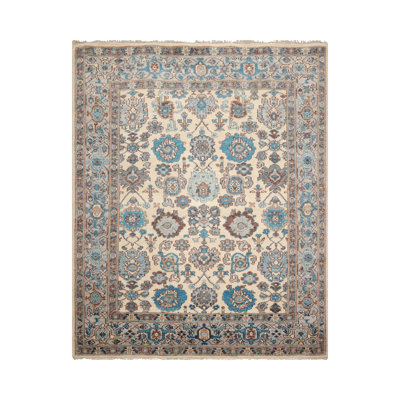 Tapis oriental en laine beige Oushak LoomBloom noué à la main style artisanat / style mission