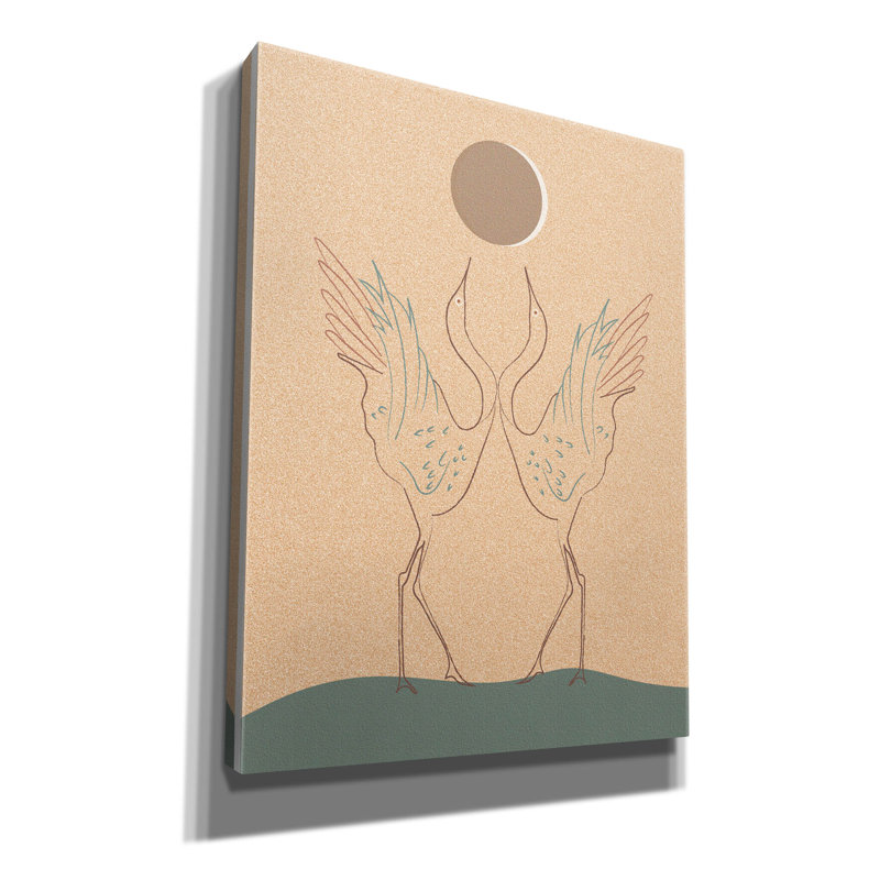  «Japanese Art Two Cranes With Moon» par Sabrina Balbuena, art mural sur toile, 26 po x 34 po, H 34 po x l 26 po