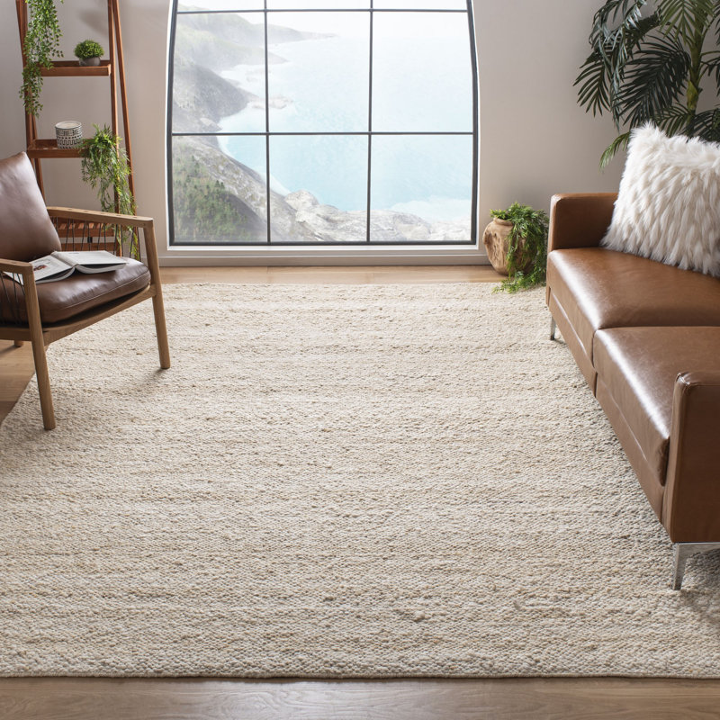 Tapis ivoire en laine et en coton tissé à la main Manon Natura, Rectangle de 5 pi x 8 pi