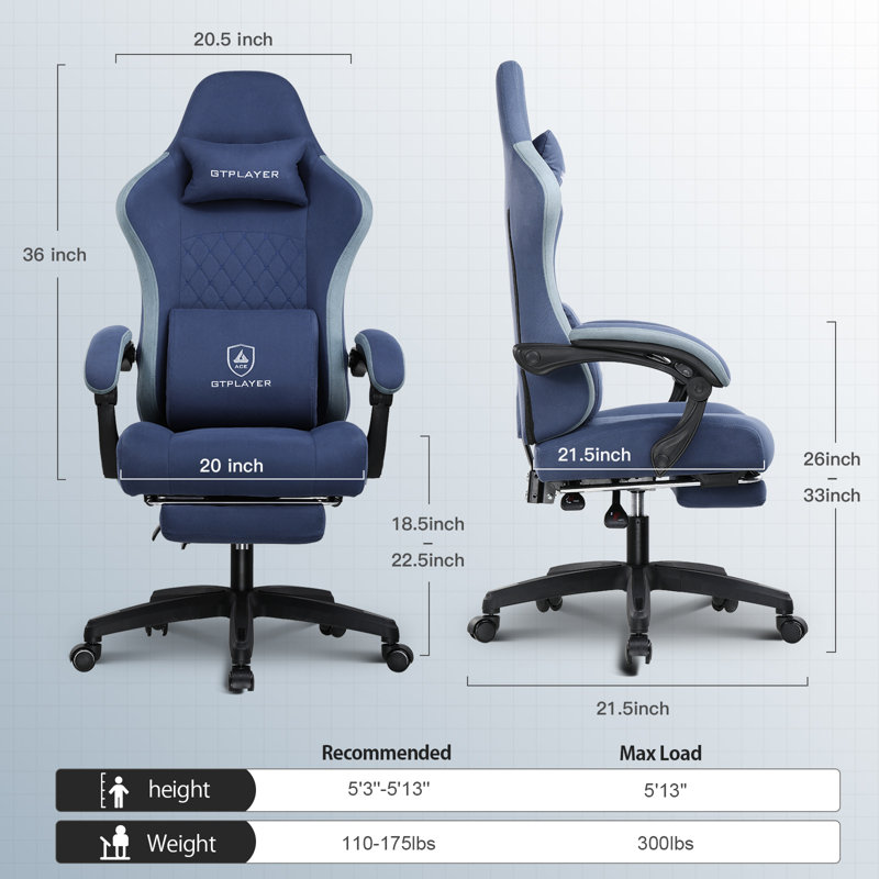 GTPLAYER Gaming Chair, Computer Office Chair with Pocket Spring Cushion, Linkage Armrests and Footrest, High Back Ergonomic Computer Chair with Lumbar Support Task Chair with Footrest