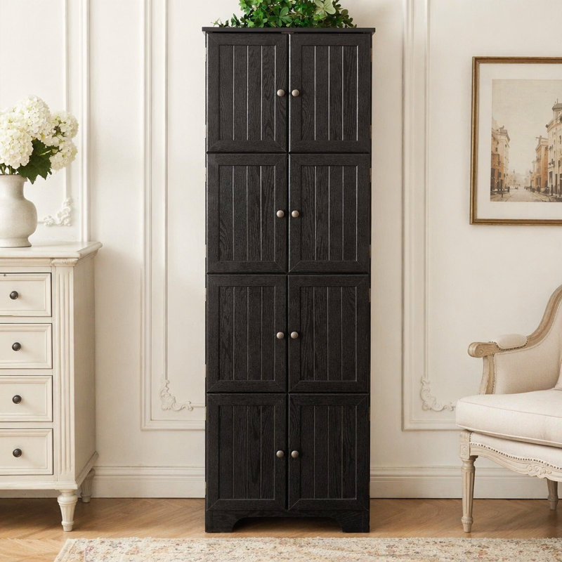 Armoire de rangement autoportante avec 8 portes et 4 tablettes pour le salon, la cuisine, la salle à manger et le bureau